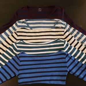 5 Gap Long Sleeve Striped Tees, Size Small